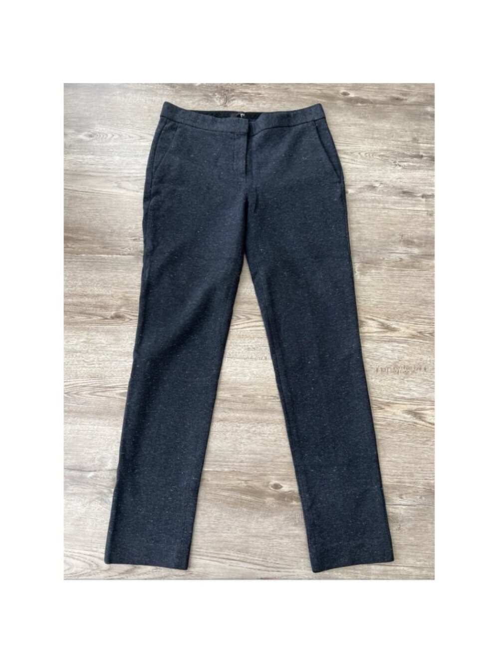 Theory Testra Marble Twill Pants Womens 2 Navy Silk Blend Slim Ankle Length